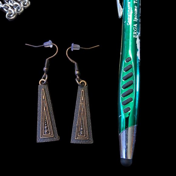 Set of 3 Boho, chain Link, Primitive Style, Dangle Earrings - Picture 6 of 12